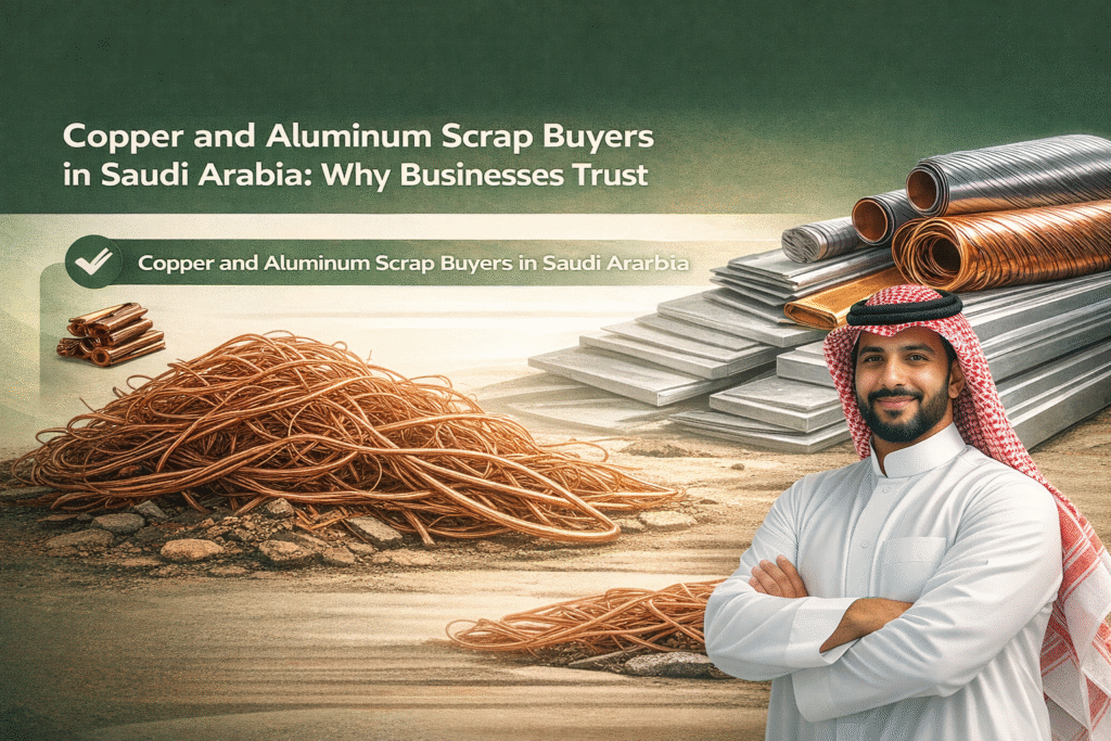 Copper and Aluminum Scrap Buyers in Saudi Arabia with professional scrap materials and industrial background